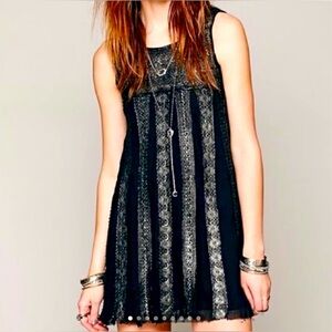 Free People FP ONE Annabella Day Dress Gauze Crochet Black Lace Smock Dr…